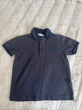 Versace Boys Navy Polo with Greek Key Collar